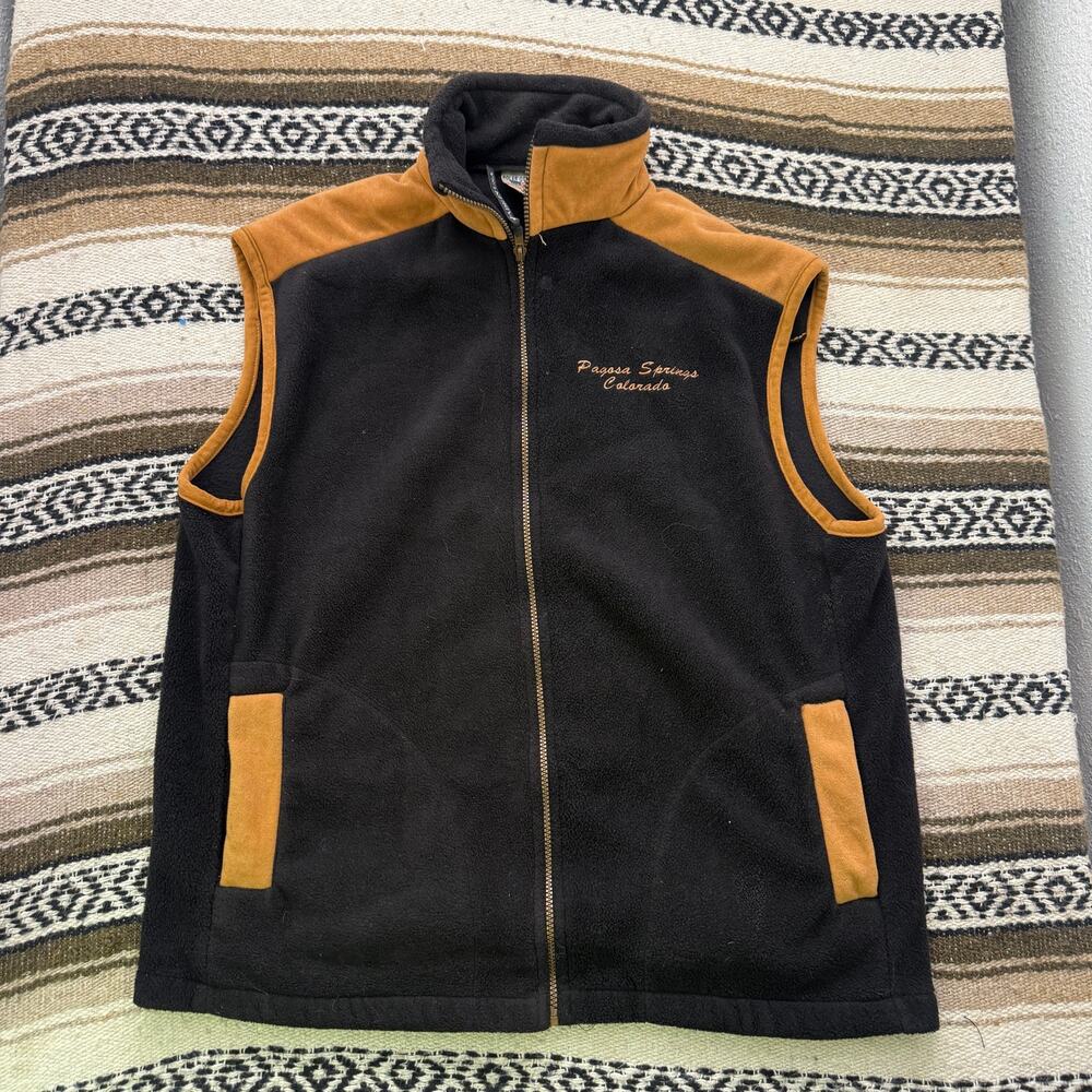 Men's Vintage 90's Polar Graphics Black Gold Pagosa Springs Fleece Vest Sz XL